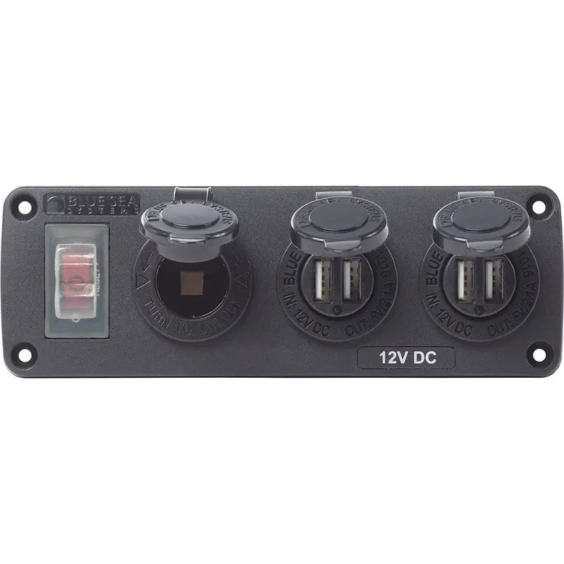 Blue Sea 4365 Water Resistant Usb Accessory Panel - 15A Circuit Breaker, 12V Socket, 2X 2.1A Dual Usb Chargers [4365] 1