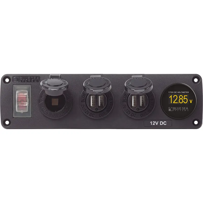 Blue Sea 4368 Water Resistant Usb Accessory Panel - 12V Socket, 2X 2.1A Dual Usb Chargers, Mini Voltmeter [4368] 1
