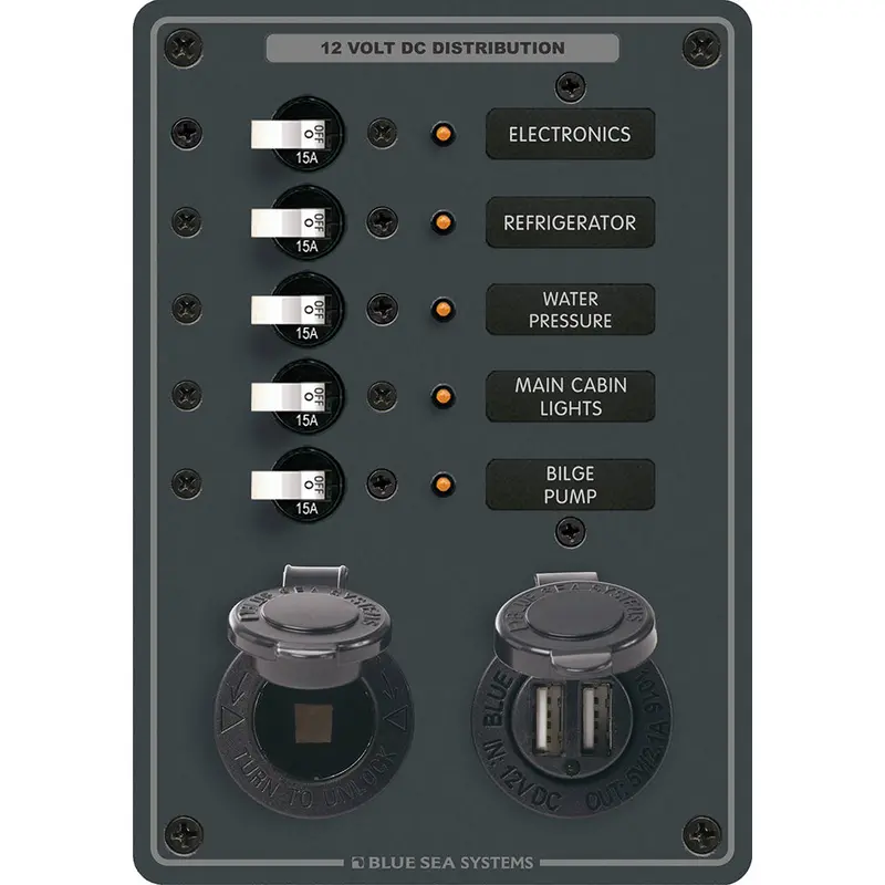Blue Sea 8120 - 5 Position 12V Panel W/Dual Usb  12V Socket [8120] 1