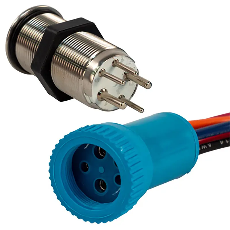 Bluewater 19Mm Push Button Switch - Off/(On) Momentary Contact - Blue/Red Led - 1' Lead [9057-2113-1] 1