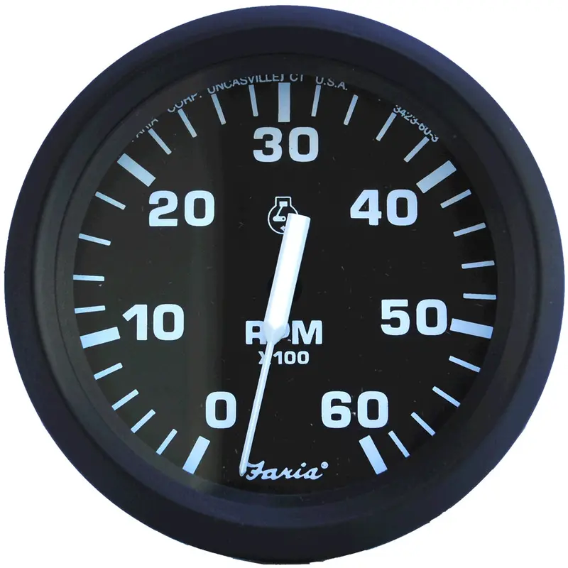 Faria Euro Black 4" Tachometer - 6,000 Rpm (Gas - Inboard & I/O) [32804] 1