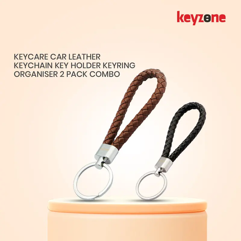 Keycare Car Leather Keychain Key Holder Keyring Organiser 2 Pack Combo (Mini Keyring Redblack+Brown) 2