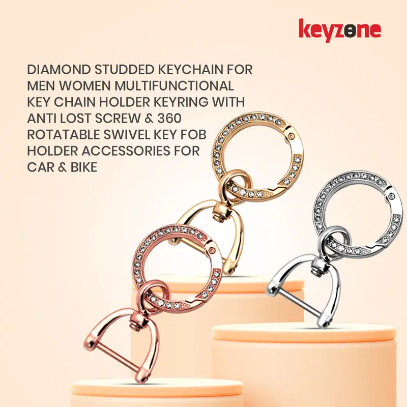 Keycare® Diamond Studded Keychain Men Women Multifunctional Key Chain Holder Keyring With Anti Lost Screw & 360 Rotatable Swivel Key Fob Holder Accessories For Car & Bike 2