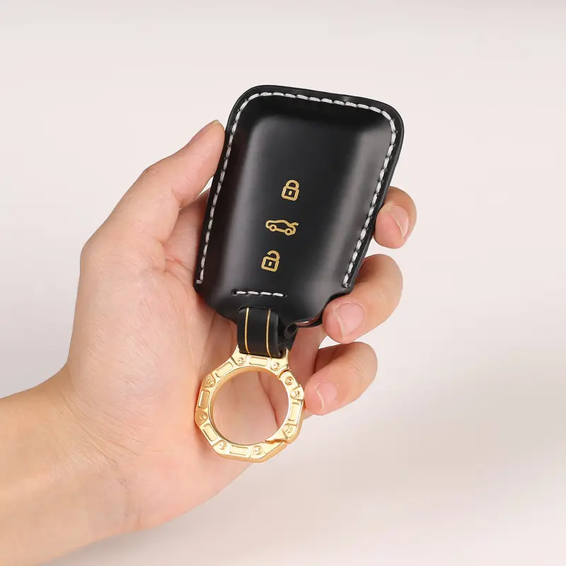 Keycare Italian Leather Key Cover For Octavia, Slavia, Kodiaq, Kushaq, Tiguan, Taigun, Jetta, Virtus 3 Button Smart Key (Itl40) 1