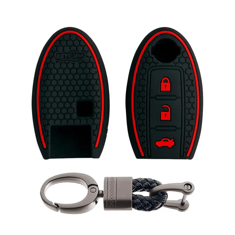 Keycare Silicone Key Cover And Keyring Fit For : Micra, Magnite, Micra Active, Sunny, Teana 3 Button Smart Key (Kc-53, Alloy Keychain) 1