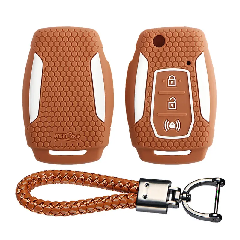 Keycare Silicone Key Cover And Keyring Fit For : Xuv300, Alturas G4 Flip Key (Kc-25, Leather Thread Keyring) 1
