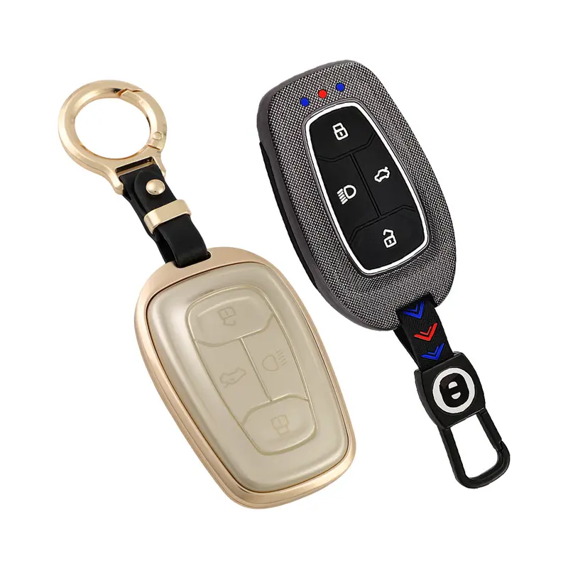 Keyzone Combo Pack – Abs & Aluminium Alloy Key Cover For Nexon, Altroz, Harrier, Tigor, Safari, Punch 4 Button Smart Key (Abs08 + Alm08) 1