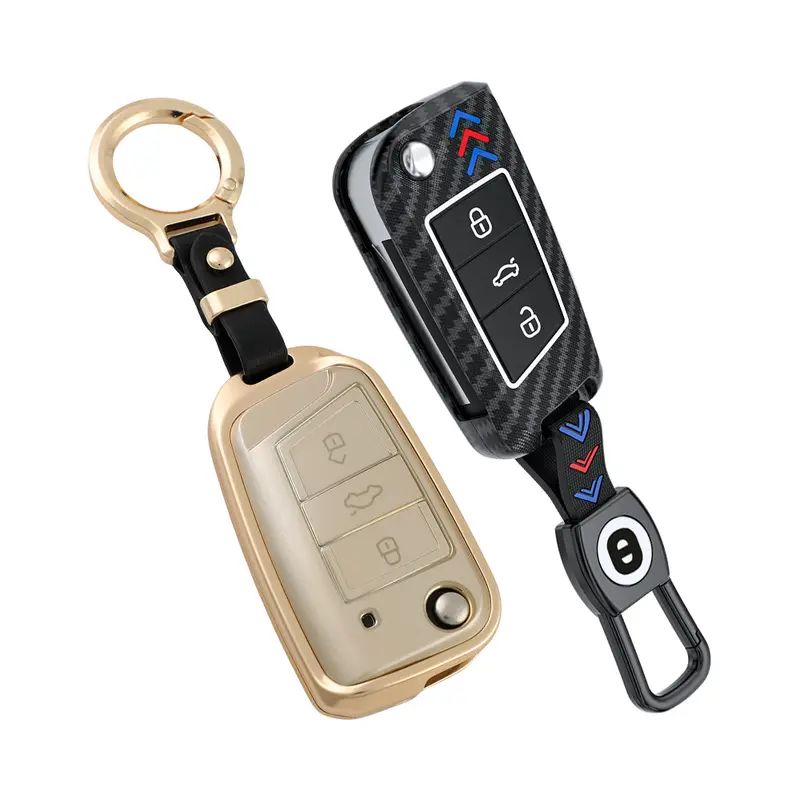 Keyzone Combo Pack – Abs & Aluminium Alloy Key Cover For Virtus, Tiguan, T-Roc, Taigun, Jetta 3 Button Flip Key (Abs44_Vw + Alm44) 1