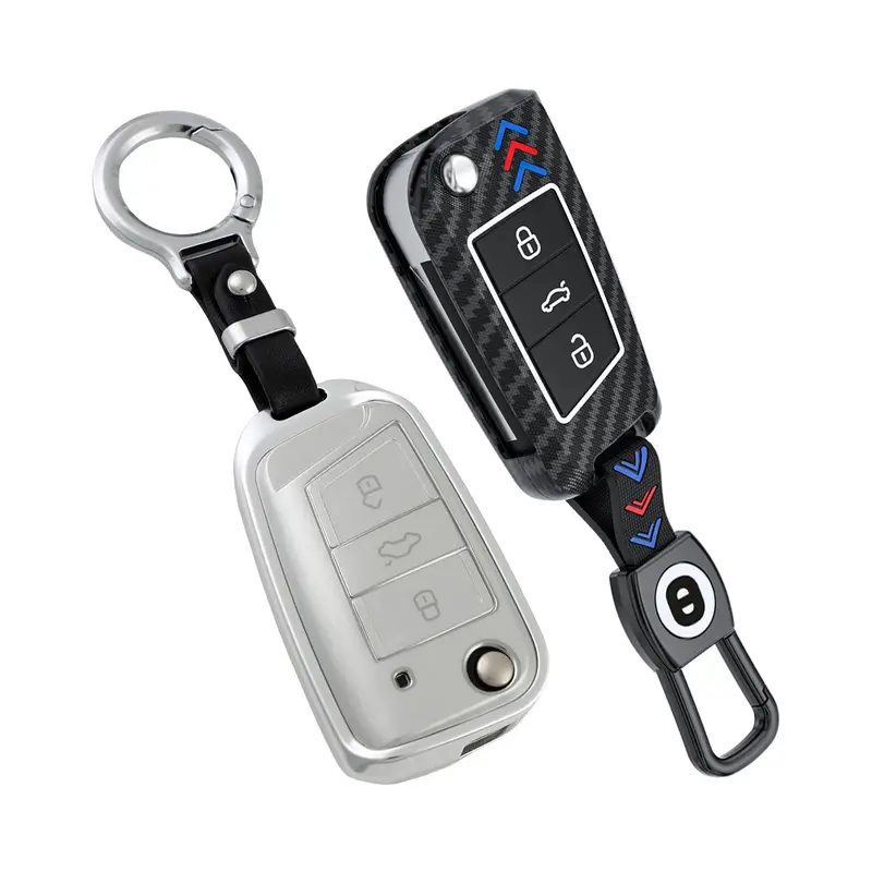 Keyzone Combo Pack – Abs & Aluminium Alloy Key Cover For Virtus, Tiguan, T-Roc, Taigun, Jetta 3 Button Flip Key (Abs44_Vw + Alm44) 2