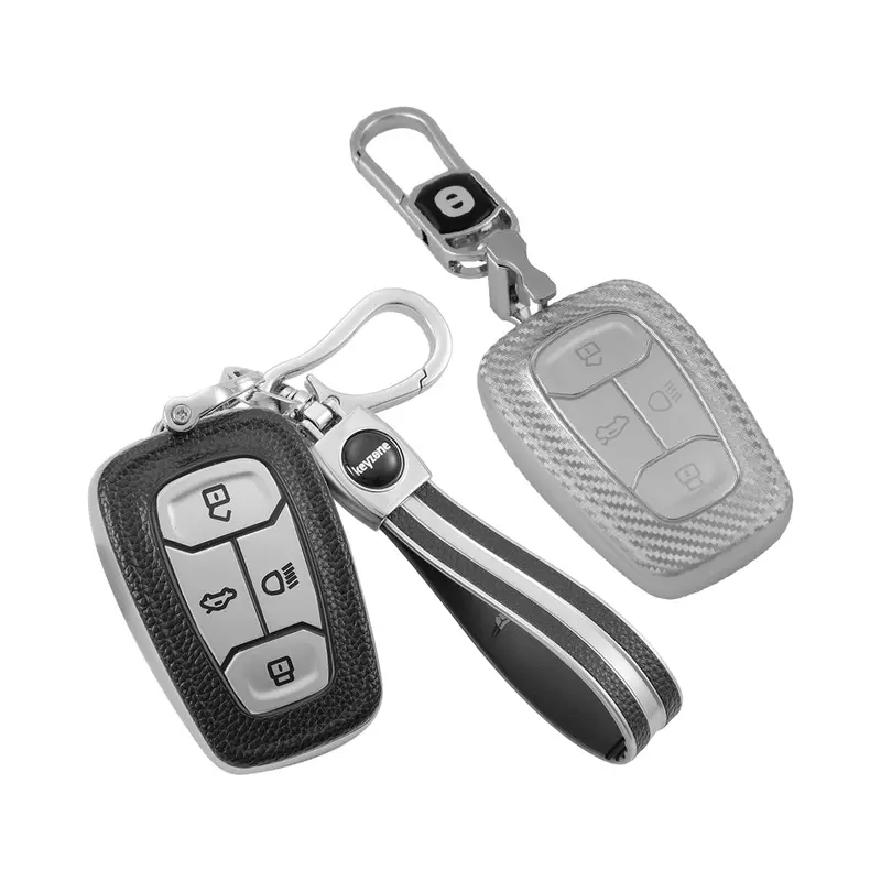 Keyzone Combo Pack – Leather & Silverstar Tpu Key Covers (Ltpu08_Ltpukeychain & Ss08) For Nexon, Harrier, Altroz, Safari, Punch, Tigor Smart Key 1