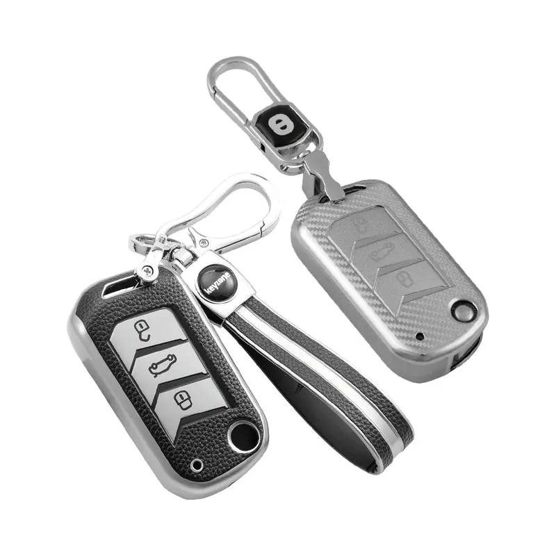 Keyzone Combo Pack – Leather & Silverstar Tpu Key Covers (Ltpu09_Ltpukeychain & Ss09) For Thar, Thar Roxx, Bolero, Scorpio, Xuv700, Xuv400, Xuv3xo, Xuv300, Tuv300, Marazzo 3 Button Flip Key 1