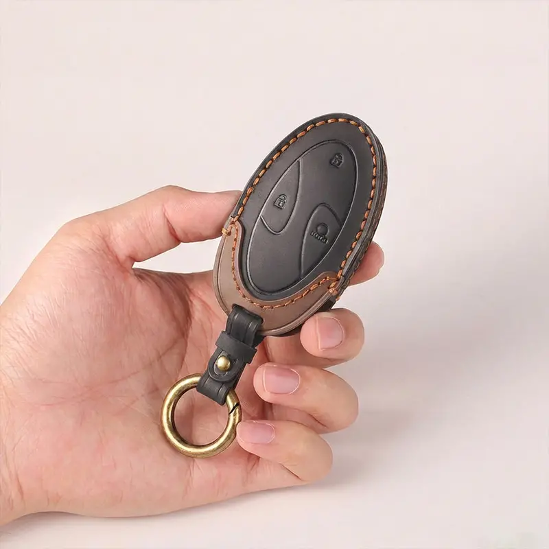 Keyzone Dual Leather Key Cover Compatible For Hyundai Venue N Line 3 Button Smart Key.(Kdl94) 1