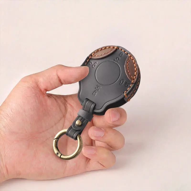 Keyzone Dual Leather Key Cover Compatible For Tata Harrier Ev Smart Key. 2