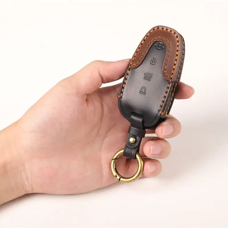 Keyzone Dual Leather Key Cover Fit For Tucson 4 Button Smart Key (Kdl75) 1