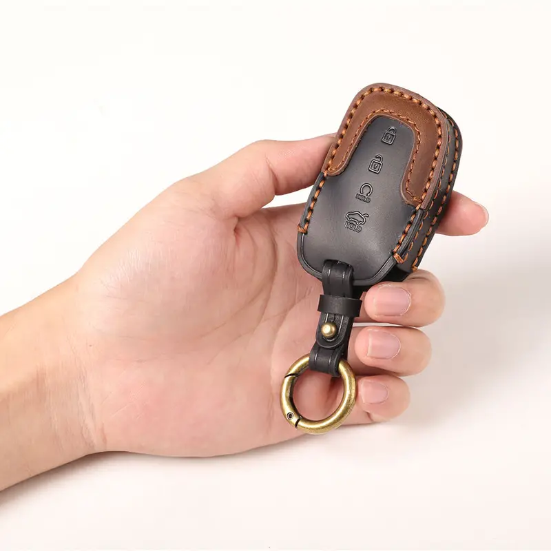 Keyzone Dual Leather Key Cover For Alcazar, Creta 2021 Onwards 4 Button Smart Key (Kdl67) 1