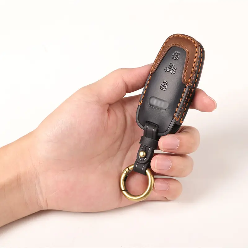 Keyzone Dual Leather Key Cover For Audi 2018-2022 A6 A7 A8 E-Tron Q8 Sq8, 2020 2021 2022 A3 Q7 S3 S6 Sq7 Rs6 S7 Rs7 Smart Key (Kdl_Audisleeksmart) 1