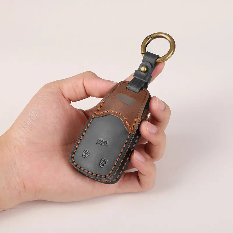 Keyzone Dual Leather Key Cover For Audi Q5, A5, A8, Q7, A4, A6 3 Button Smart Key (Kdl47) 1