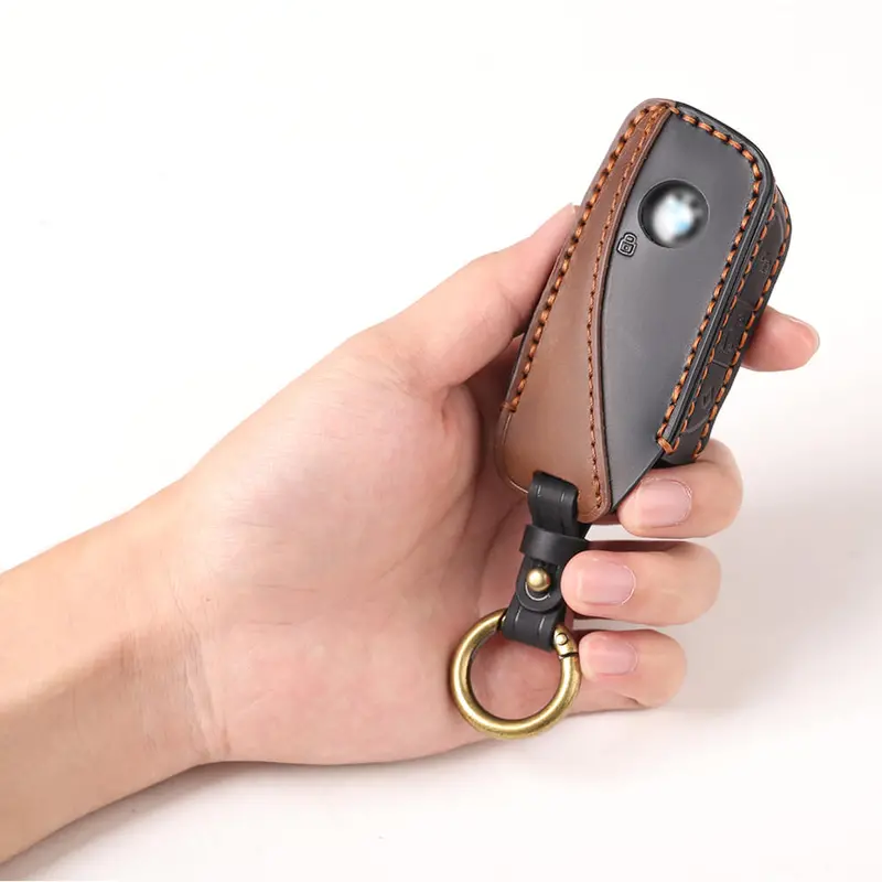 Keyzone Dual Leather Key Cover For Bmw 2023 New 7 Series 740I 760I X1 X7 Xm Ix I7, X5 Smart Key (Kdl_Bmw2023) 1