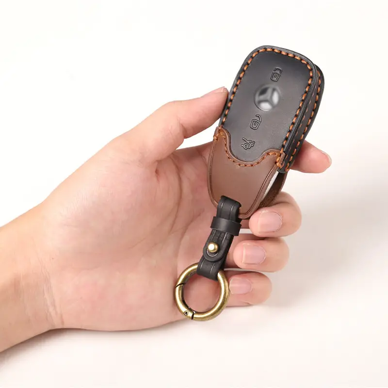 Keyzone Dual Leather Key Cover For E-Class S-Class A-Class C-Class G-Class 2020 Onwards 4 Button Smart Key (Kdl70) 1
