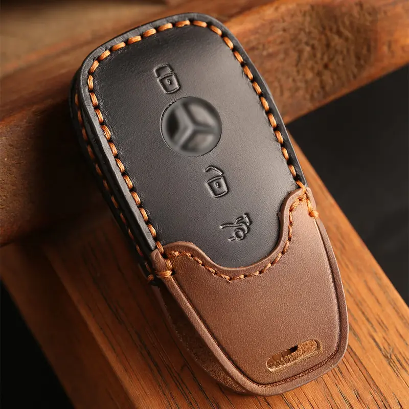 Keyzone Dual Leather Key Cover For E-Class S-Class A-Class C-Class G-Class 2020 Onwards 4 Button Smart Key (Kdl70) 2