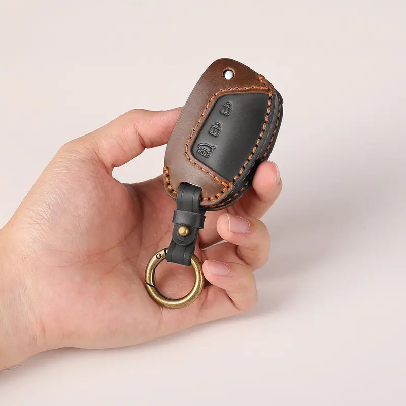 Keyzone Dual Leather Key Cover For Exter, I20, Creta, Venue, Tucson, Alcazar, Grand I10, Aura, Xcent Flip Key (Kdl10) 1