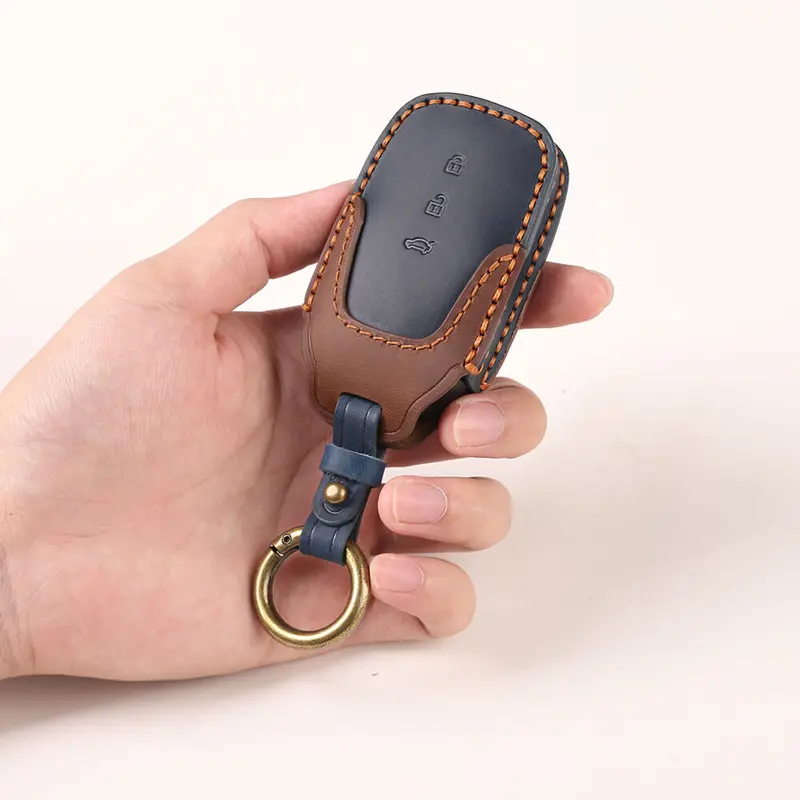 Keyzone Dual Leather Key Cover For Fortuner, Legender, Innova Hycross, Land Cruiser, Camry, Invicto 3 Button Smart Key (Kdl18_3B) 1