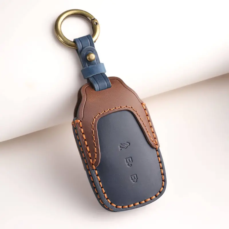 Keyzone Dual Leather Key Cover For Fortuner, Legender, Innova Hycross, Land Cruiser, Camry, Invicto 3 Button Smart Key (Kdl18_3B) 2
