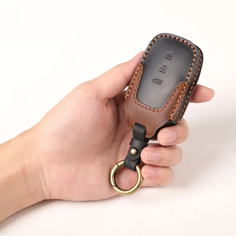 Keyzone Dual Leather Key Cover For Fortuner, Legender, Innova Hycross, Land Cruiser, Camry, Invicto 3 Button Smart Key (Kdl18_3B) 2