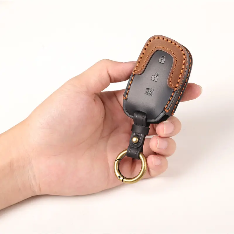 Keyzone Dual Leather Key Cover For I20, Creta, Venue, Tucson, Alcazar, Verna, Xcent, Aura, Elantra 3 Button Smart Key (Kdl07) 1