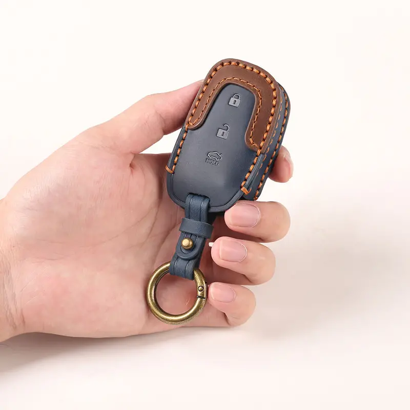Keyzone Dual Leather Key Cover For I20, Creta, Venue, Tucson, Alcazar, Verna, Xcent, Aura, Elantra 3 Button Smart Key (Kdl07) 2
