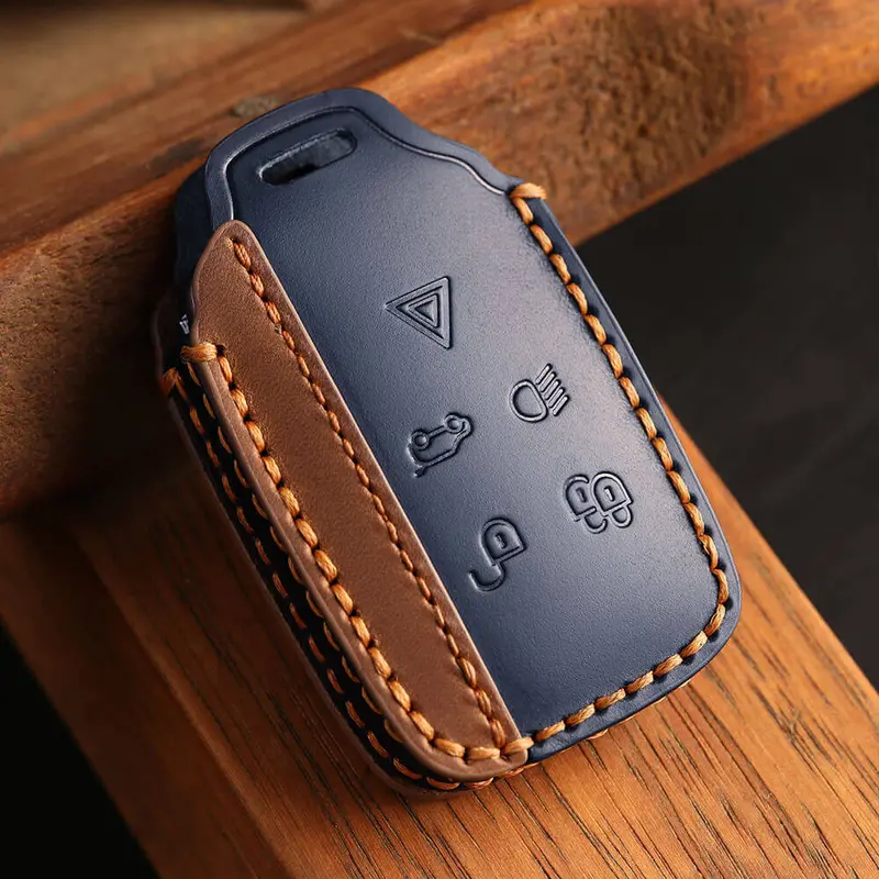Keyzone Dual Leather Key Cover For Jaguar Xf Xj Xe F-Pace F-Type Range Rover Evoque Velar Discovery Lr4 Land Rover Sport 5 Button Smart Key (Kdl72) 2