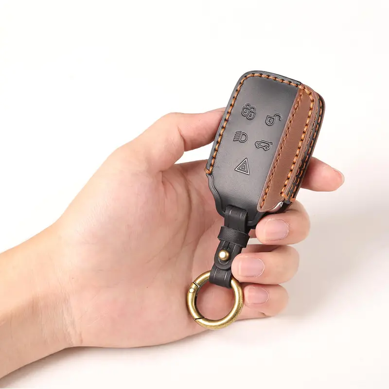 Keyzone Dual Leather Key Cover For Jaguar Xf Xj Xe F-Pace F-Type Range Rover Evoque Velar Discovery Lr4 Land Rover Sport 5 Button Smart Key (Kdl72) 2
