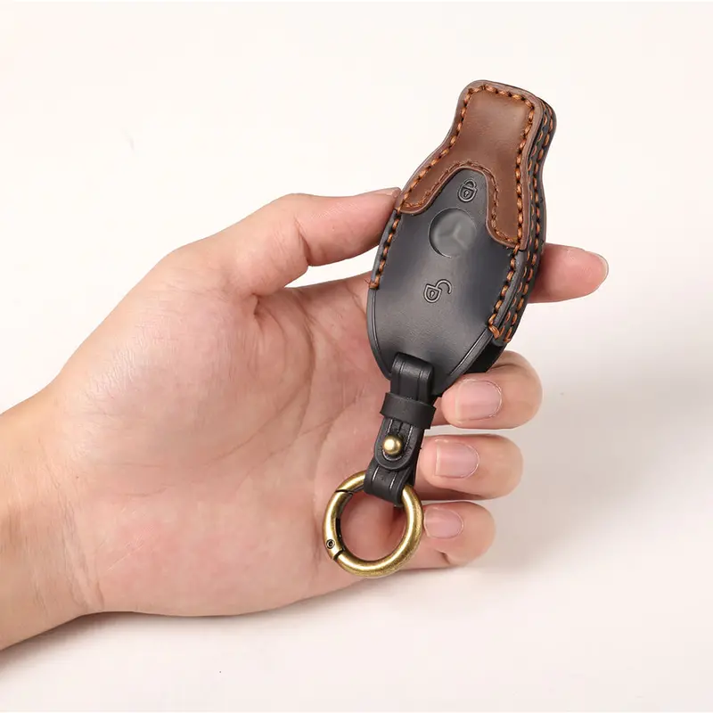 Keyzone Dual Leather Key Cover For Mercedes Benz: C E M S Cls Clk Glk Glc G Class 2 Button Smart Key (Kdl54_2B) 1