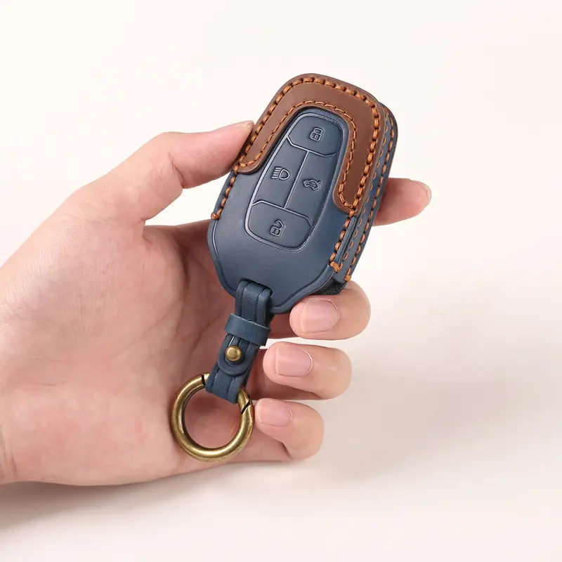 Keyzone Dual Leather Key Cover For Nexon, Harrier, Safari, Altroz, Punch, Tigor 4 Button Smart Key (Kdl08) 2