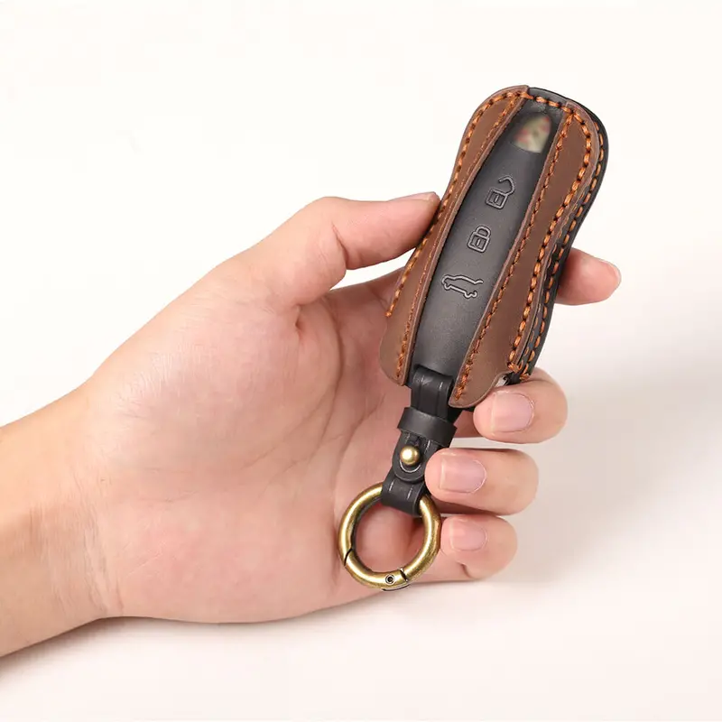 Keyzone Dual Leather Key Cover For Porsche 911, Cayenne, Panamera, Taycan 3 Button Smart Key (Kdl81) 1