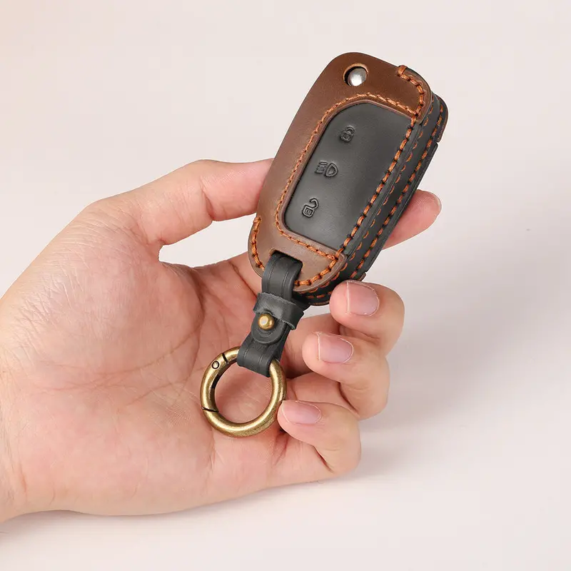 Keyzone Dual Leather Key Cover For Tata Curvv, Nexon, Harrier, Altroz, Punch, Safari, Tigor, Tiago, Zest, Bolt 3 Button Flip Key (Kdl29) 1