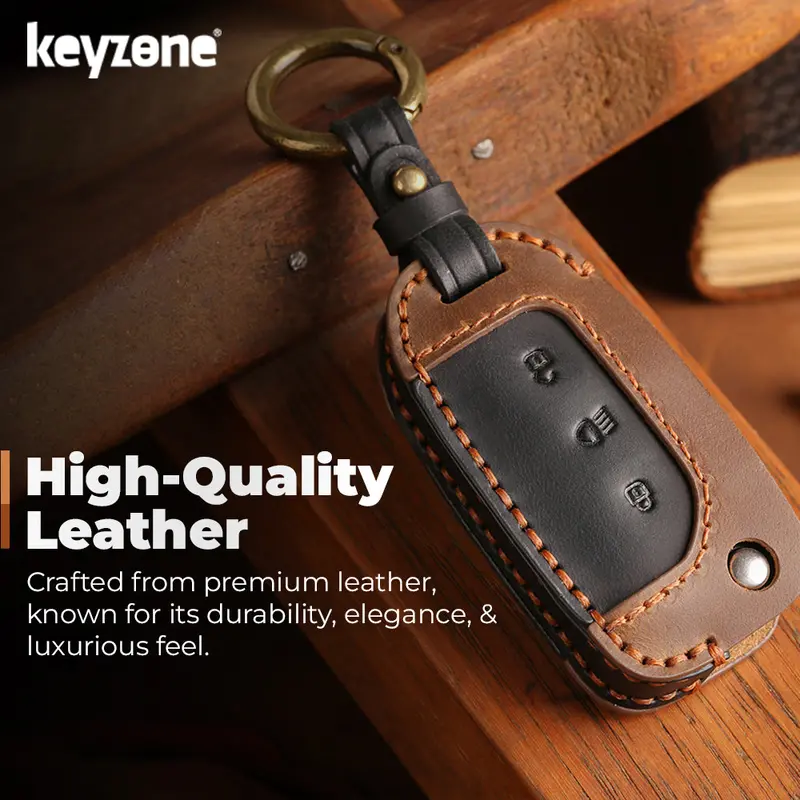 Keyzone Dual Leather Key Cover For Tata Curvv, Nexon, Harrier, Altroz, Punch, Safari, Tigor, Tiago, Zest, Bolt 3 Button Flip Key (Kdl29) 2