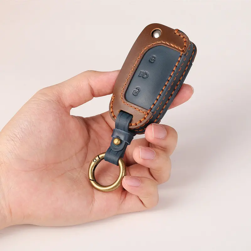 Keyzone Dual Leather Key Cover For Tata Curvv, Nexon, Harrier, Altroz, Punch, Safari, Tigor, Tiago, Zest, Bolt 3 Button Flip Key (Kdl29) 2