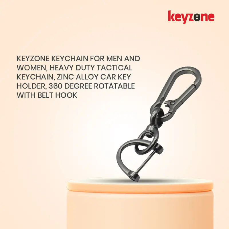 Keyzone Keychain For Men And Women, Heavy Duty Tactical Keychain, Zinc Alloy Car Key Holder, 360 Degree Rotatable With Belt Hook 2