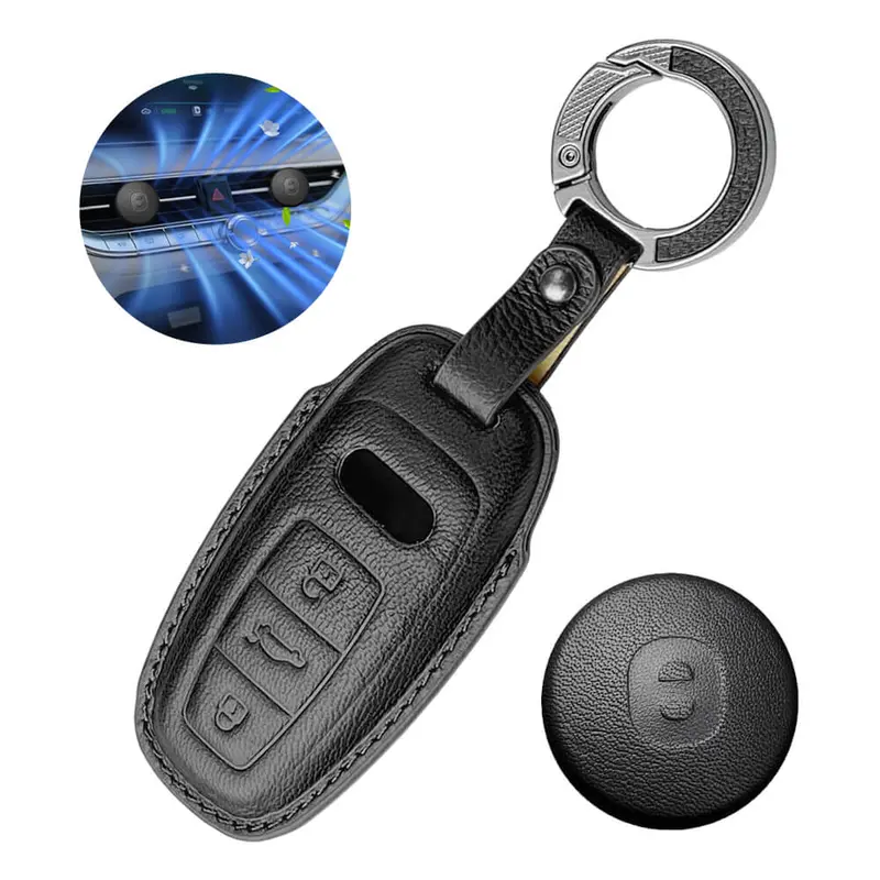 Keyzone Leather Key Cover & Ac Vent Car Perfume With 4 Fragrances For Audi A3, A6, A7, A8, Q7, Q8, E-Tron, 2018-2025 Models 3 Button Smart Key(Pk82) 1
