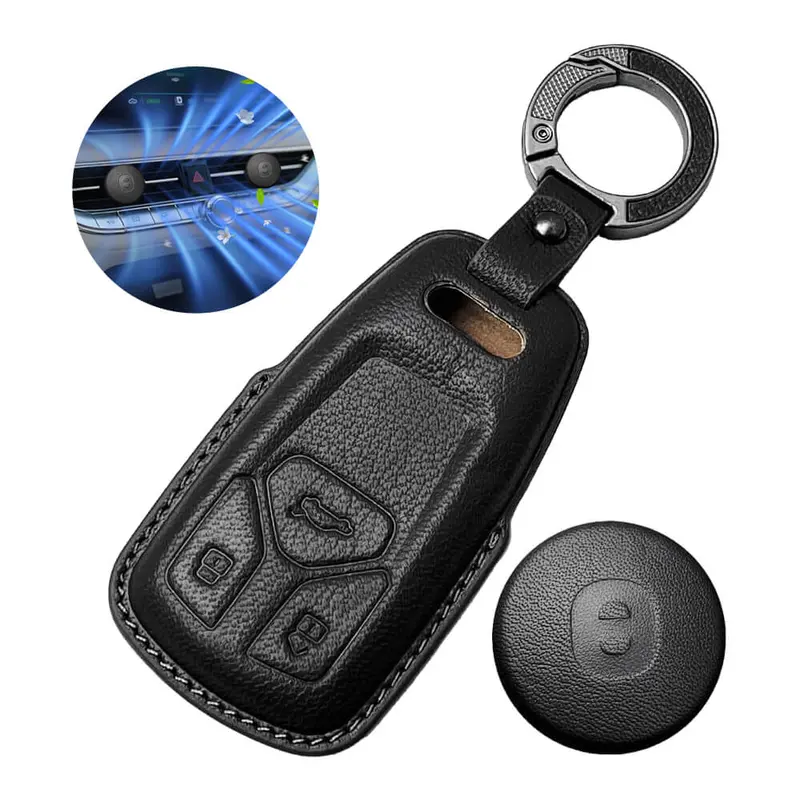 Keyzone Leather Key Cover & Ac Vent Car Perfume With 4 Fragrances For Audi Q5, A5, A8, Q7, A4, A6 3 Button Smart Key(Pk47) 1