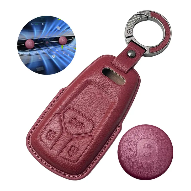 Keyzone Leather Key Cover & Ac Vent Car Perfume With 4 Fragrances For Audi Q5, A5, A8, Q7, A4, A6 3 Button Smart Key(Pk47) 3