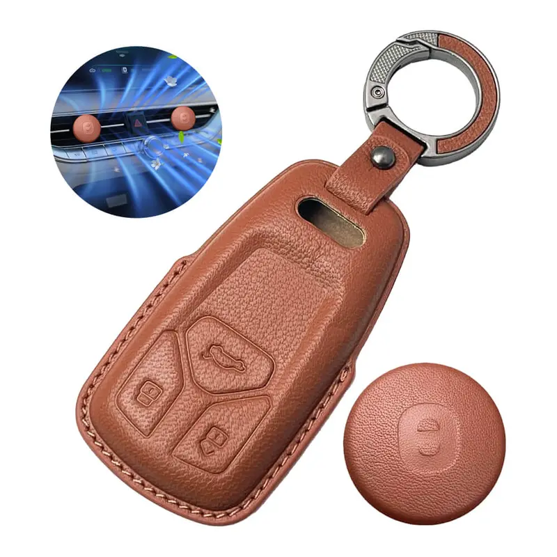 Keyzone Leather Key Cover & Ac Vent Car Perfume With 4 Fragrances For Audi Q5, A5, A8, Q7, A4, A6 3 Button Smart Key(Pk47) 4