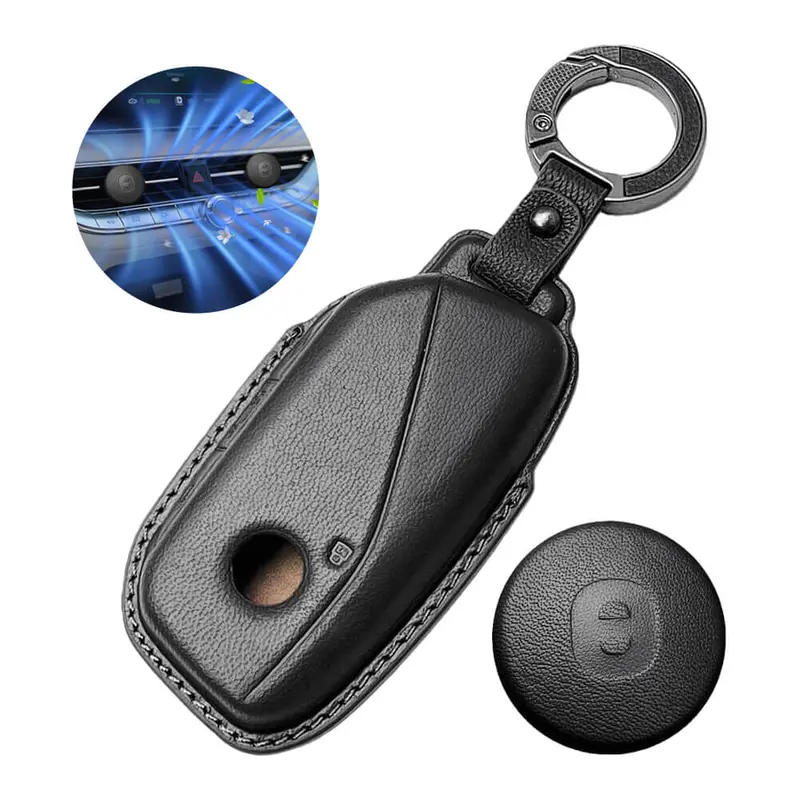 Keyzone Leather Key Cover & Ac Vent Car Perfume With 4 Fragrances For Bmw 7 Series 740I 760I X1 X7 Xm Ix I7, X5 2023 Onwards 4 Button Smart Key(Pk83) 1