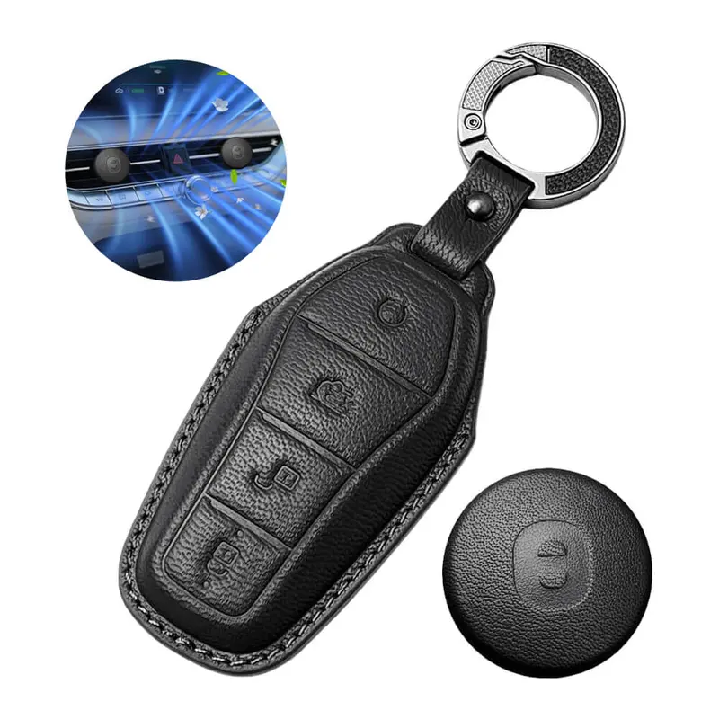 Keyzone Leather Key Cover & Ac Vent Car Perfume With 4 Fragrances For Byd Seal, Atto 3 4 Button Smart Key(Pk85) 1