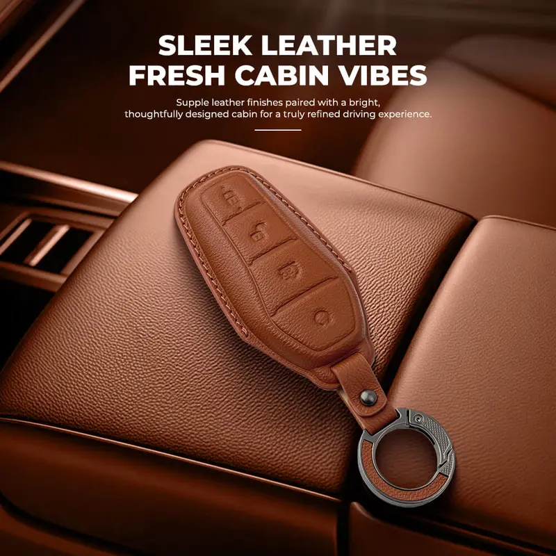 Keyzone Leather Key Cover & Ac Vent Car Perfume With 4 Fragrances For Byd Seal, Atto 3 4 Button Smart Key(Pk85) 2