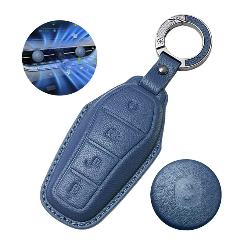 Keyzone Leather Key Cover & Ac Vent Car Perfume With 4 Fragrances For Byd Seal, Atto 3 4 Button Smart Key(Pk85) 2