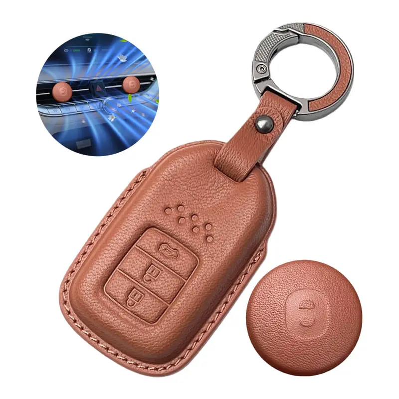 Keyzone Leather Key Cover & Ac Vent Car Perfume With 4 Fragrances For Honda Elevate, City, Accord, Amaze, Cr-V, Wr-V 3 Button Smart Key.(Pk24-3B) 1