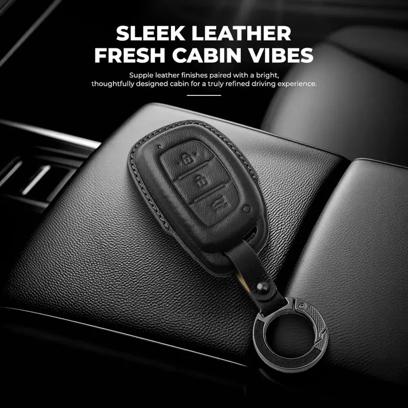 Keyzone Leather Key Cover & Ac Vent Car Perfume With 4 Fragrances For Hyundai I20, Creta, Venue, Tucson, Alcazar, Grand I10, Verna, Xcent, Aura, Elantra 3 Button Smart Key(Pk07) 2