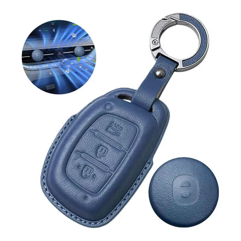 Keyzone Leather Key Cover & Ac Vent Car Perfume With 4 Fragrances For Hyundai I20, Creta, Venue, Tucson, Alcazar, Grand I10, Verna, Xcent, Aura, Elantra 3 Button Smart Key(Pk07) 2
